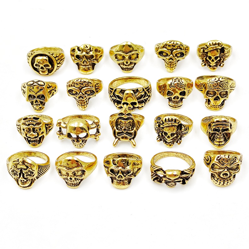 Vintage Punk Skull Skeleton Rings Mix Style Silver Plated Gothic Jewelry Lot